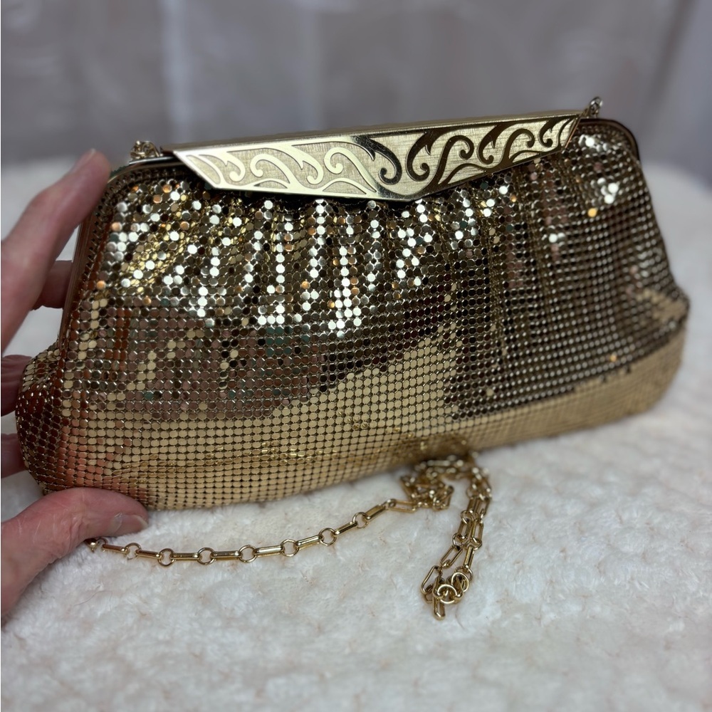 Whiting & Davis Gold Metal Mesh Crossbody Bag - Picture 6 of 14
